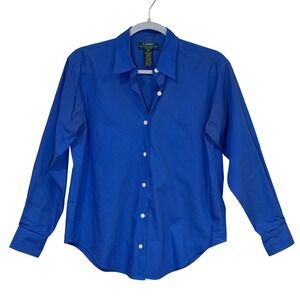 Lauren Ralph Lauren Womens Petite Blue Button Down Shirt 8P 100% Cotton Classic
